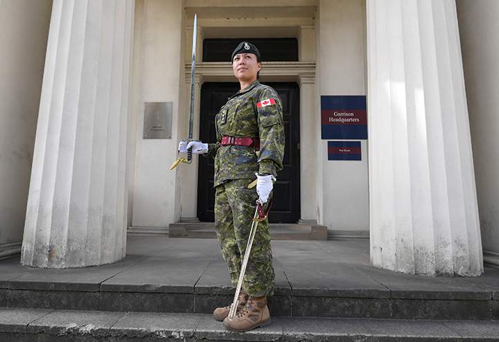 Captain Megan Couto of the 2nd Battalion, Princess Patricia’s Canadian Light Infantry, poses for a photograph at Wellington Barracks, in central London, Britain June 26, 2017.