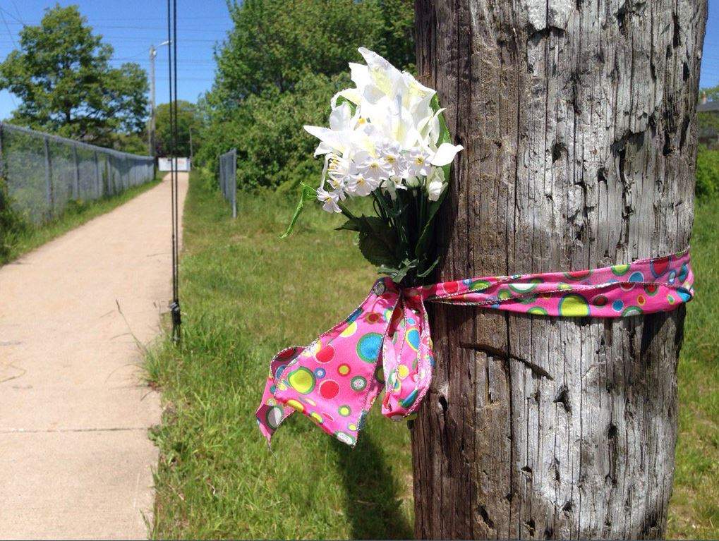 Flowers were placed at the spot where Chelsie Probert was found murdered.
