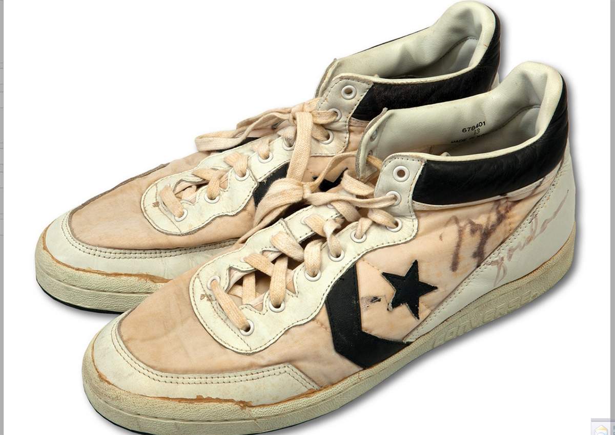 Michael Jordan’s 1984 Olympic Finals and dual signed Converse shoes.