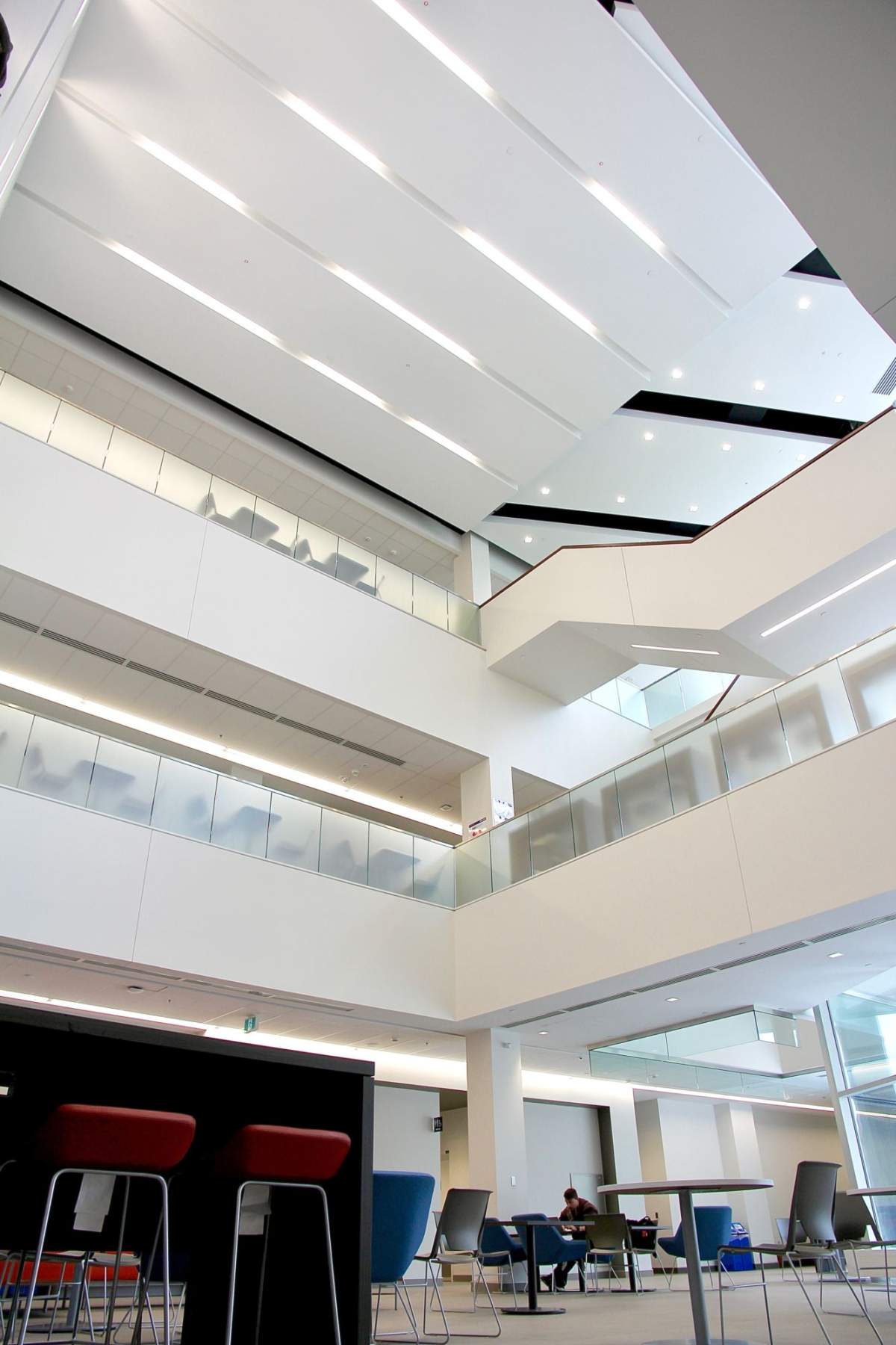 The atrium of the new building that houses the Arthur Labatt School of Nursing and the Faculty of Information and Media Studies.