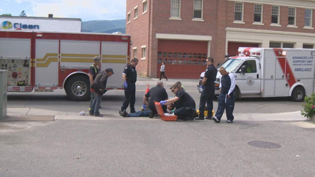 A man is revived with Naloxone by paramedics after experiencing a drug overdose in Kelowna in 2017.