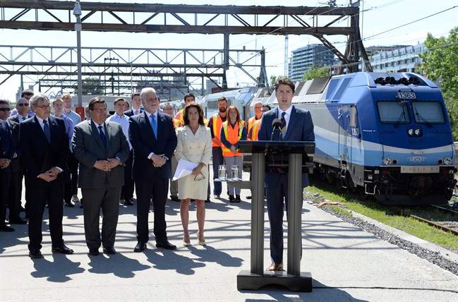Prime Minister Justin Trudeau announces a $1.28-billion funding commitment for a Montreal light rail project on Thursday June 15, 2017. This funding announcement is one of more than 6,800 funding announcements the Trudeau government had made in its first two years in office -- and every one is tracked by our OttawaSpends database.