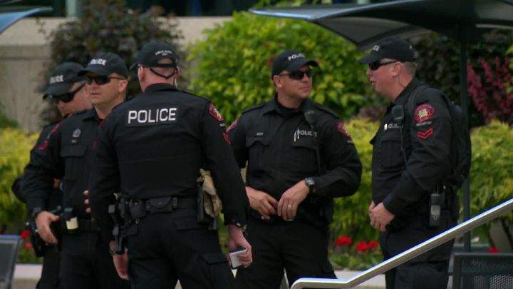 Calgary police at a pro-Palestinian rally downtown