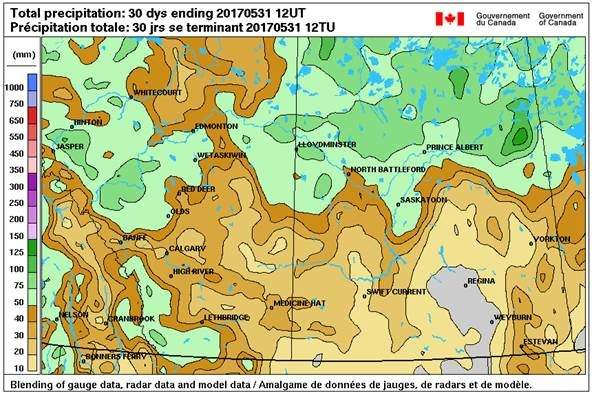 Precipitation totals for the month of May.