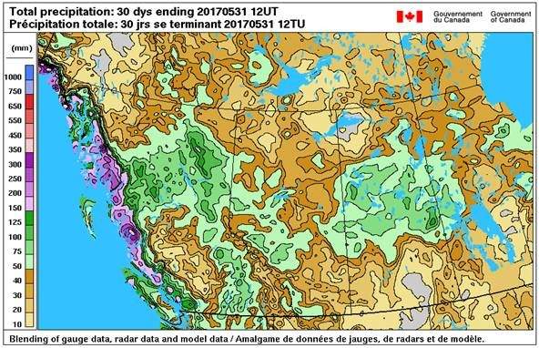 Precipitation totals for the month of May.