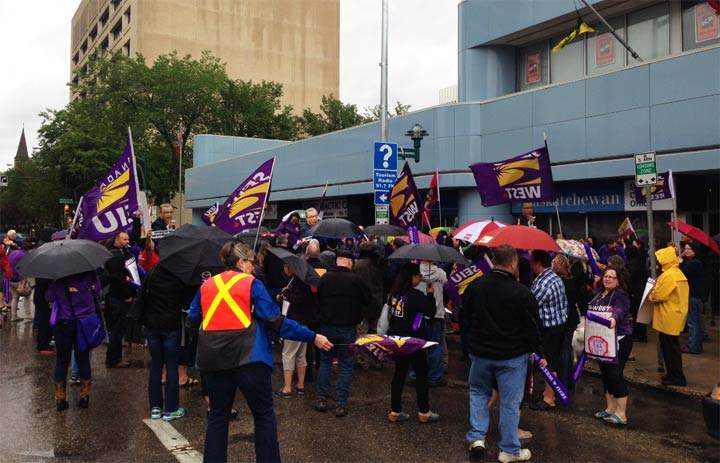 Rally held in downtown Saskatoon against cuts made in the 2017-18 provincial budget.