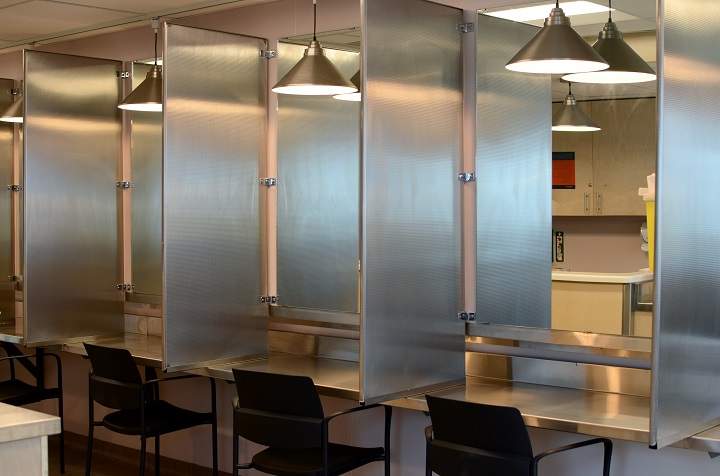 The interior of SafePoint, one of two supervised consumption sites in Fraser Health, located on 135A Street in Surrey.