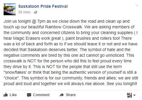 Saskatoon Pride Festival team will repair rainbow crosswalk - image