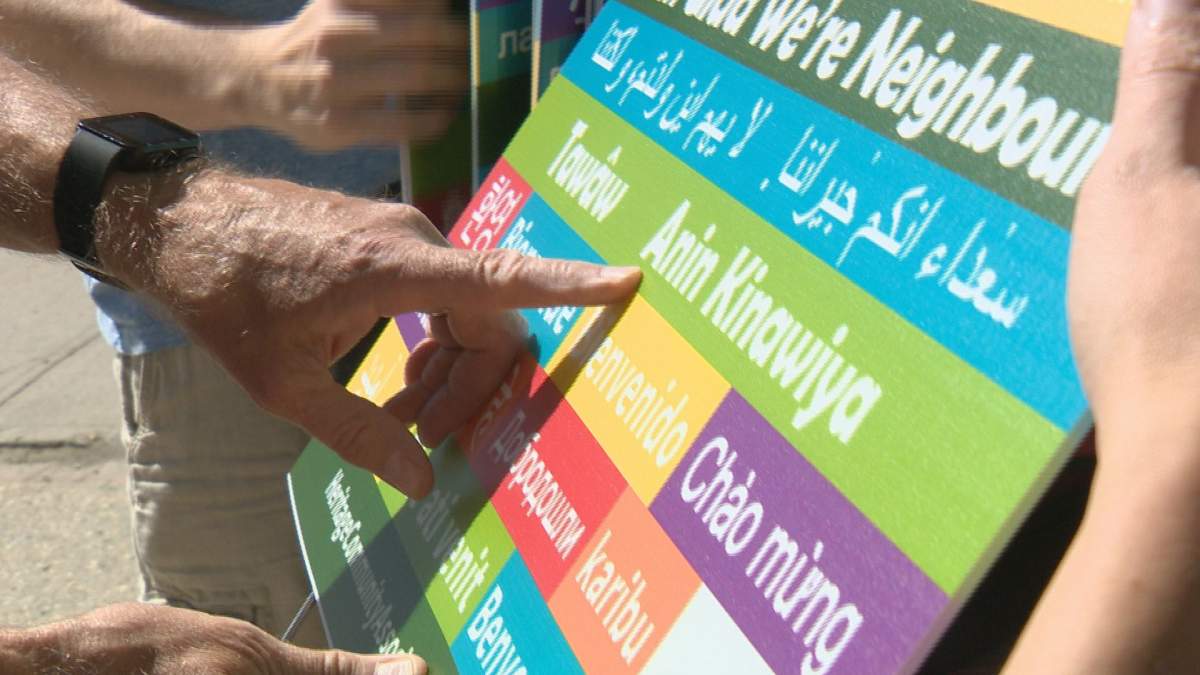 Welcome signs handed out at sign blitz in Regina's Heritage neighbourhood.
Sunday, June 4, 2017.