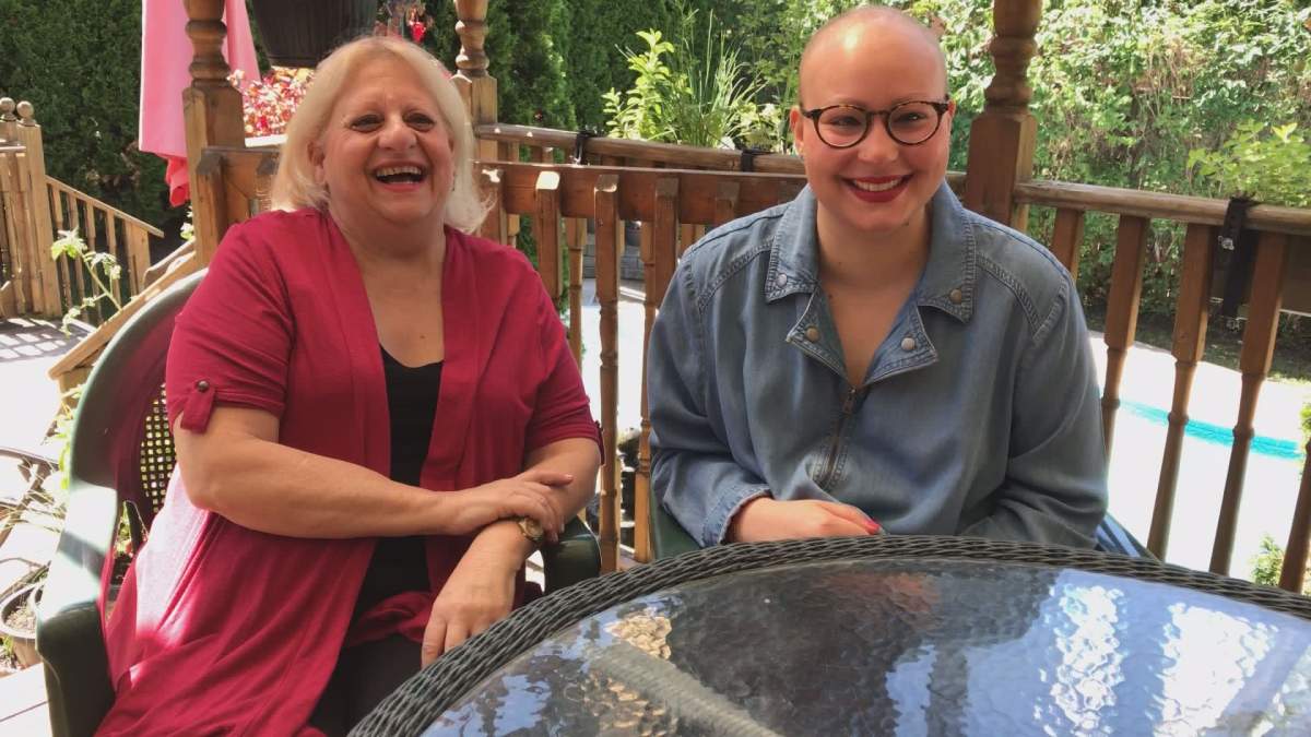 Mother and daughter Merle and Lindsey Finklestein, who are both fighting breast cancer, pose for a picture at their home, Thursday, June 22, 2017.