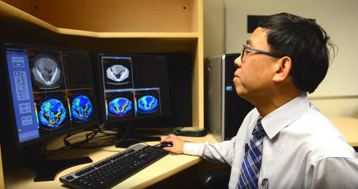 Dr. Ting-Yim Lee demonstrates the CT perfusion technology.