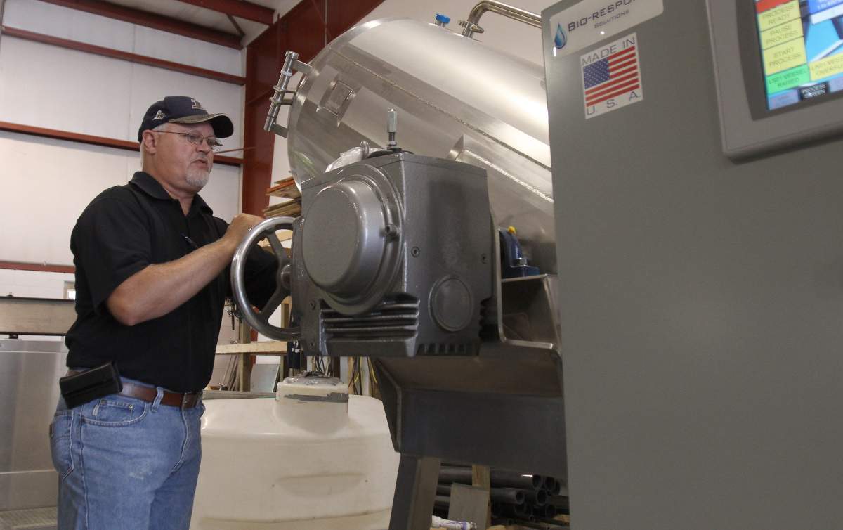 Alkaline hydrolysis disposition machines are slowly gaining a little acceptance in a billion dollar tradition-heavy funeral industry, providing families with an alternative to burial or cremation by incineration. (AP Photo/The Indianapolis Star, Kenneth L. Hawkins Jr)