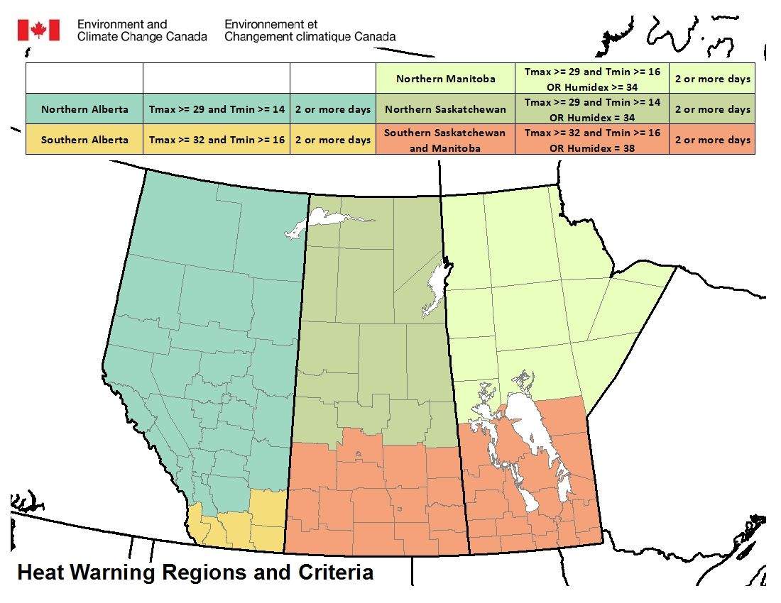 A heat table from Environment Canada Thursday, July 6, 2017.