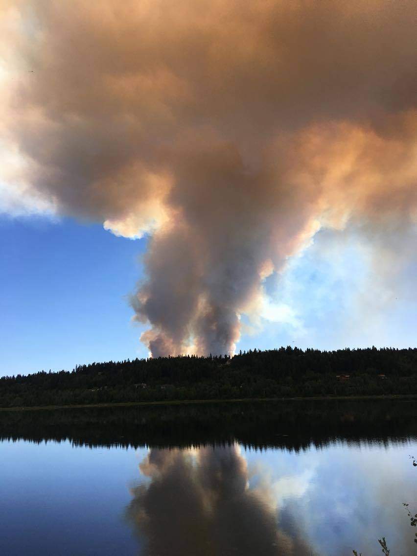 Drone photo of the 260-hectare fire burning west of 100 Mile House.