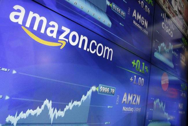 The Amazon logo is displayed at the Nasdaq MarketSite, in New York's Times Square, May 30, 2017.