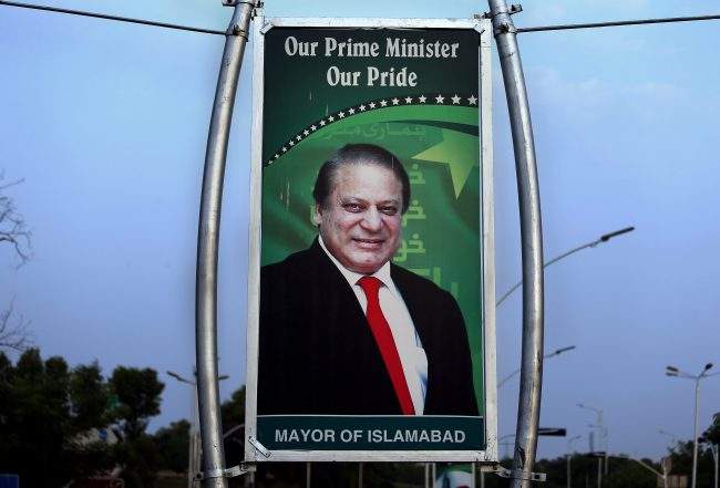 A billboard shows the portrait of Pakistani Prime Minister Nawaz Sharif displayed at a main highway in Islamabad, Pakistan, July 10, 2017.