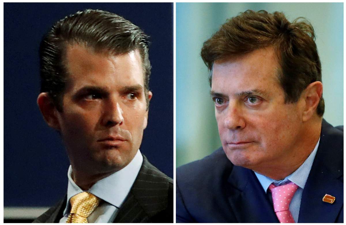 FILE PHOTO - A combination photo of Donald Trump Jr. from July 11, 2017 and Paul Manafort from August 17, 2016.  