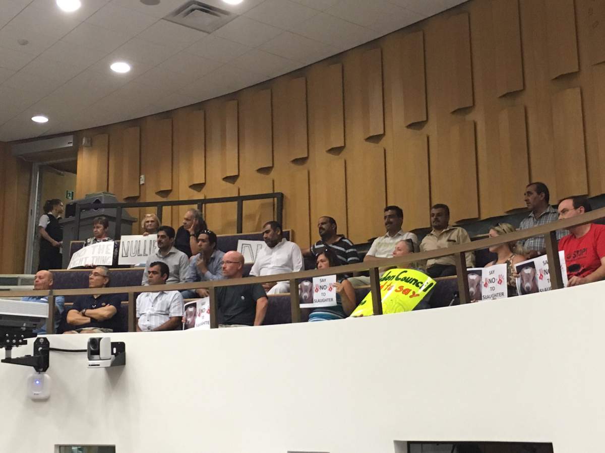 Animal rights advocates, local residents, and members of the Muslim community filled the gallery inside council chambers, Tuesday evening.