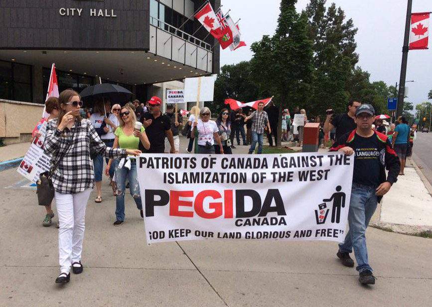 PEGIDA Canada staging a rally outside London City Hall on July 22, 2017.
