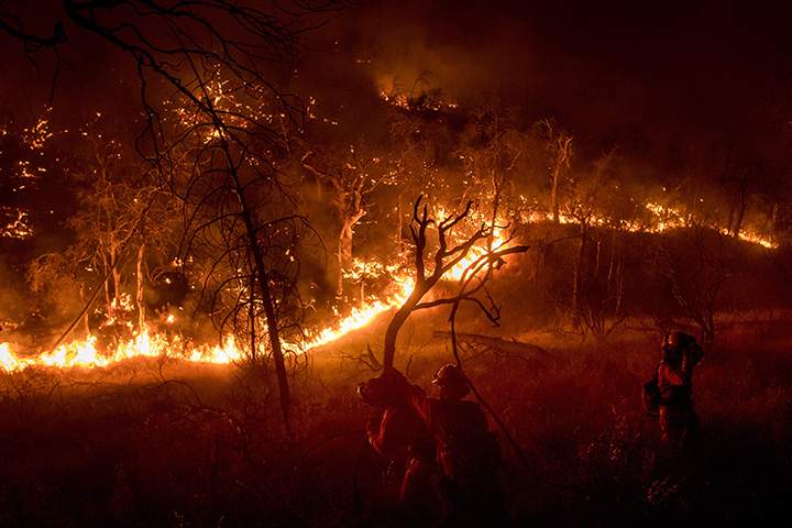Firefighters battle a wildfire near Oroville, Calif., on Saturday, July 8, 2017.