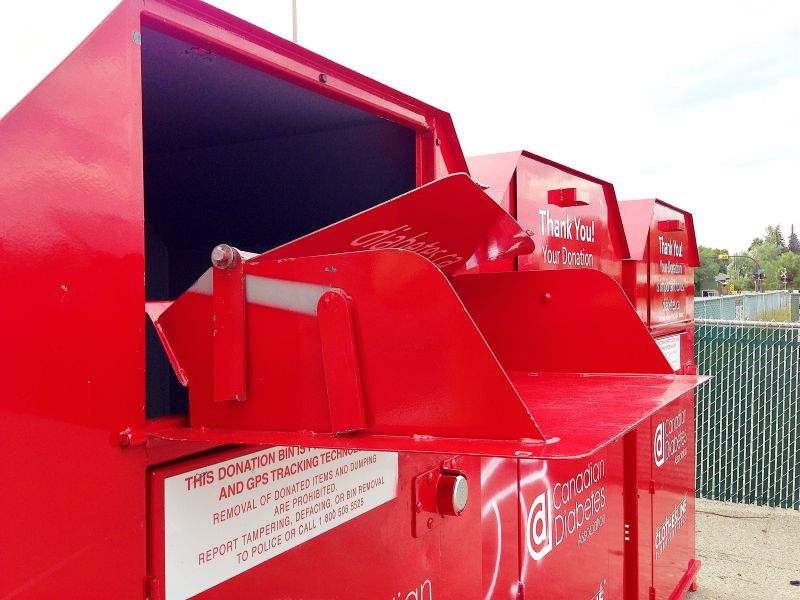 FILE: A clothing donation bin in Calgary, Alta.