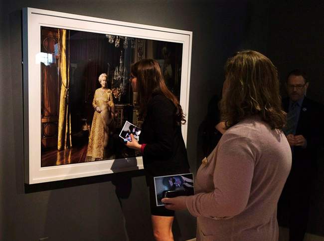 A photo of Queen Elizabeth is viewed as a collection of artwork by famed American photographer Annie Leibovitz is donated to the Art Gallery of Nova Scotia in Halifax on Thursday, June 6, 2013.