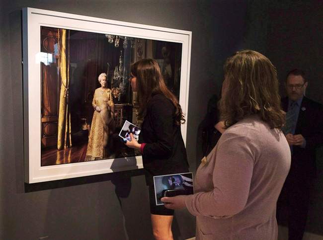A photo of Queen Elizabeth is viewed as a collection of artwork by famed American photographer Annie Leibovitz is donated to the Art Gallery of Nova Scotia in Halifax on Thursday, June 6, 2013.