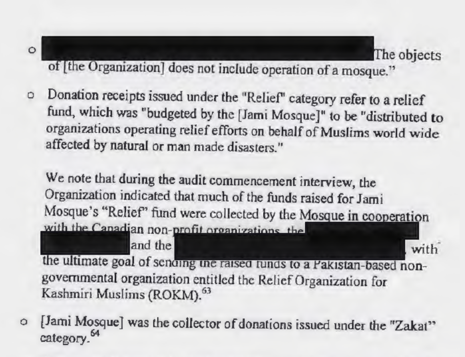 Portion of Canada Revenue Agency document highlighting concerns over fundraising.