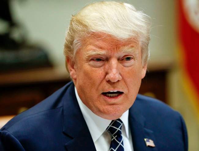 President Donald Trump speaks while having lunch with services members in the Roosevelt Room of the White House in Washington, Tuesday, July 18, 2017. 