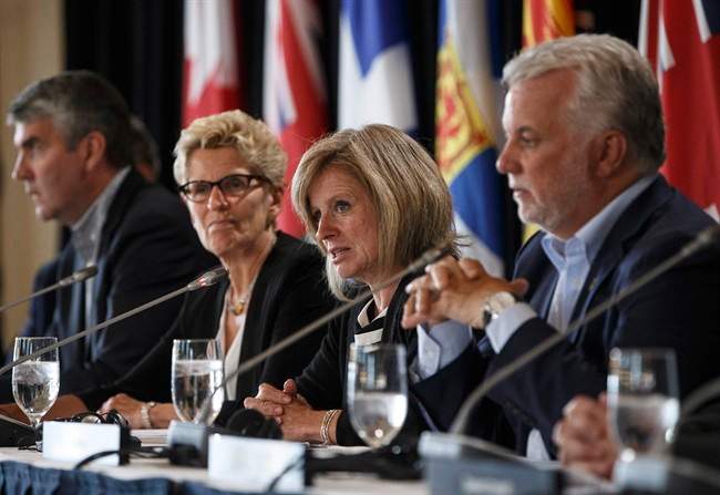Alberta Premier Rachel Notley speaks during the final press conference at the Council of Federation meetings in Edmonton Alta, on Wednesday July 19, 2017. 