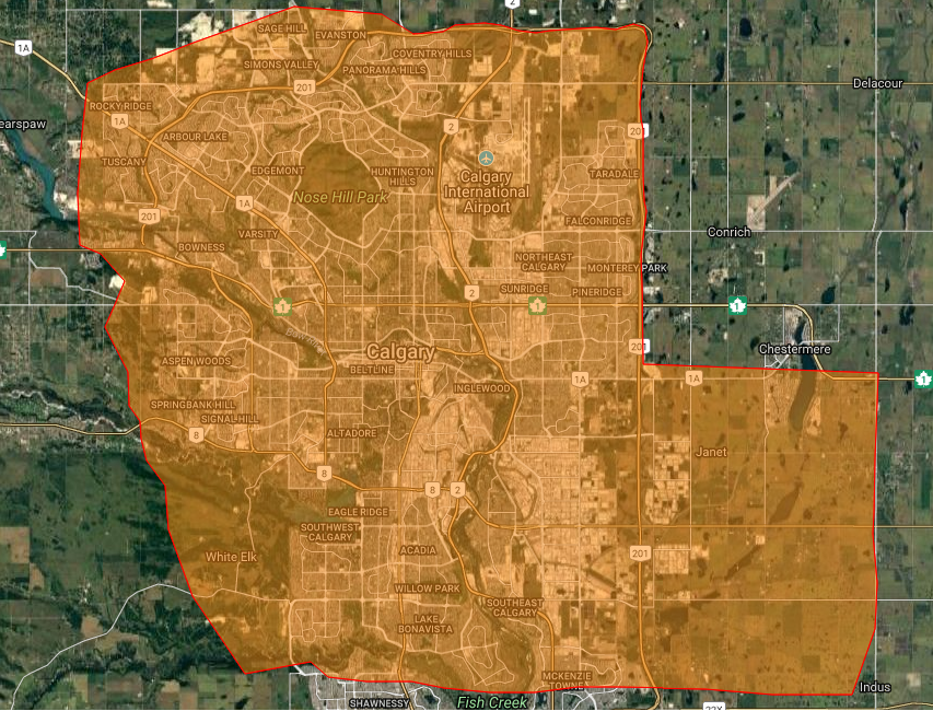 What Calgary might look like if it were covered by 78,000 hectares of wildfire.