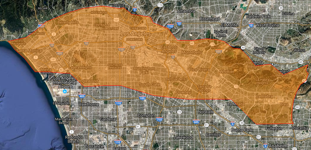 This map shows what Los Angeles might look like if it were covered in over 78,000 hectares of wildfire.