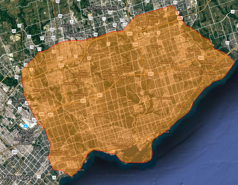 This map shows what Toronto might look like if it were covered by about 78,000 hectares of wildfire.
