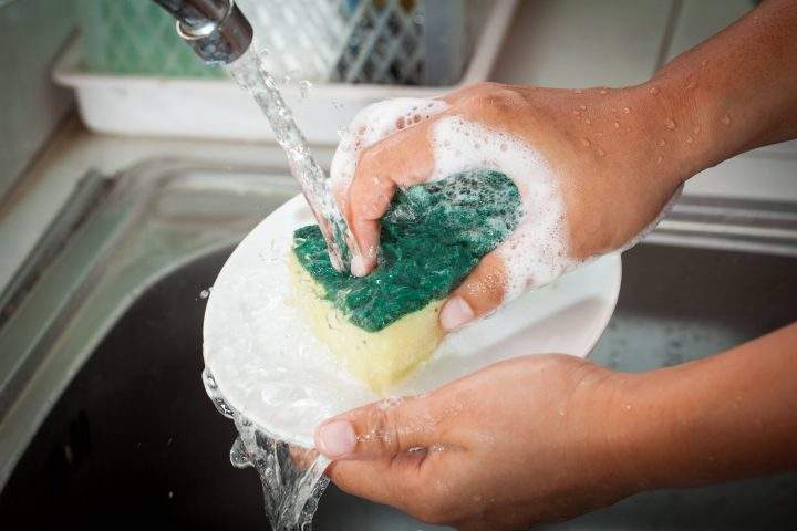 washing kitchen sponge