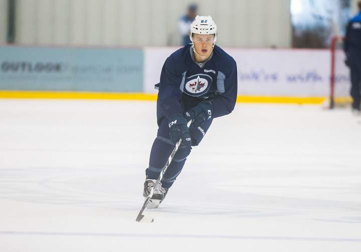 Mason Appleton participates in drills during the Winnipeg Jets Development Camp on June 29  at the Bell MTS Iceplex in Winnipeg MB.