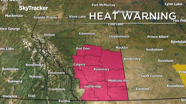 Heat warnings in Alberta as of 4:45 p.m. Wednesday, July 5, 2017. 
