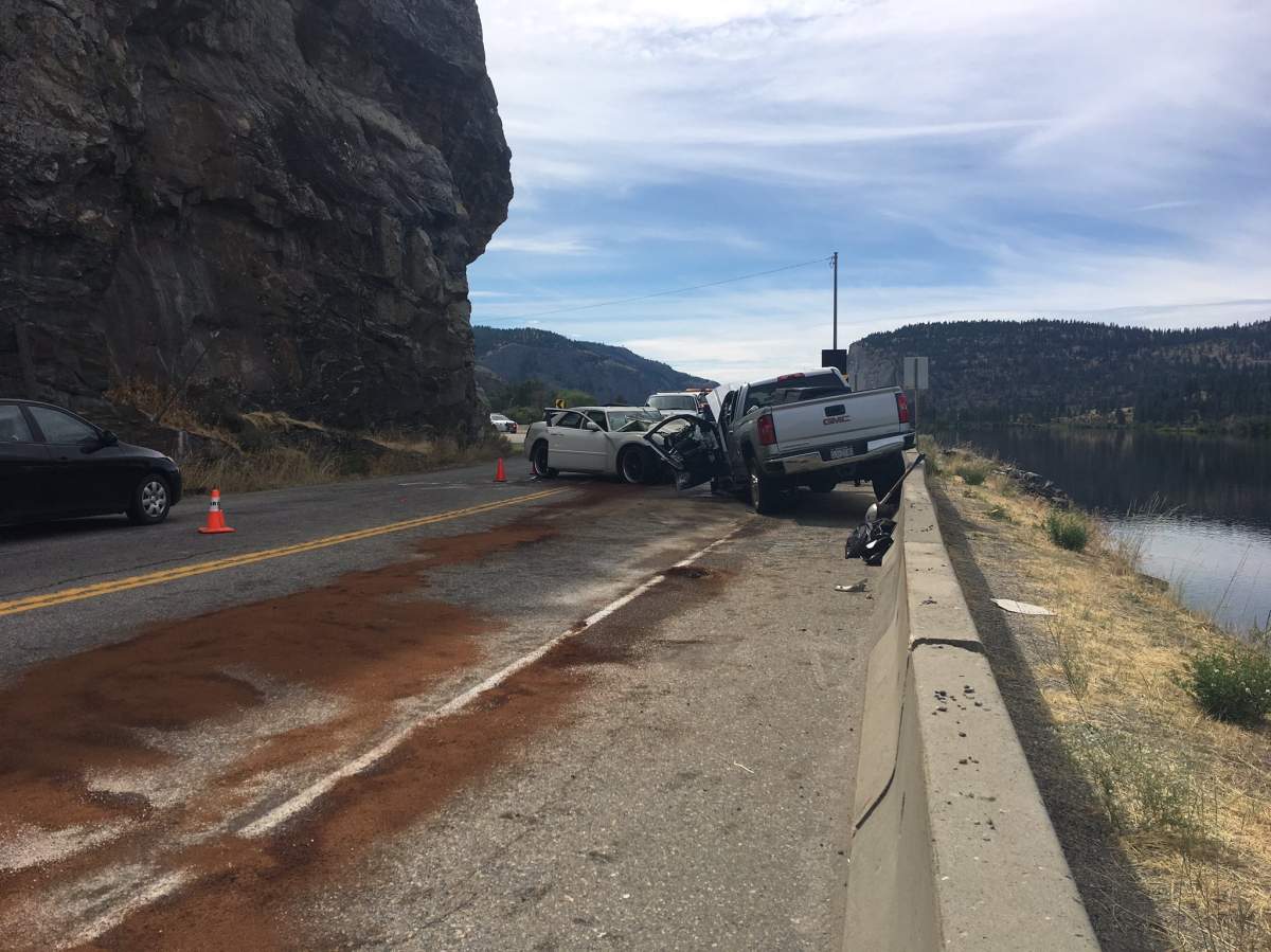 Head-on crash at Vaseaux Lake Friday sends numerous people to hospital. 