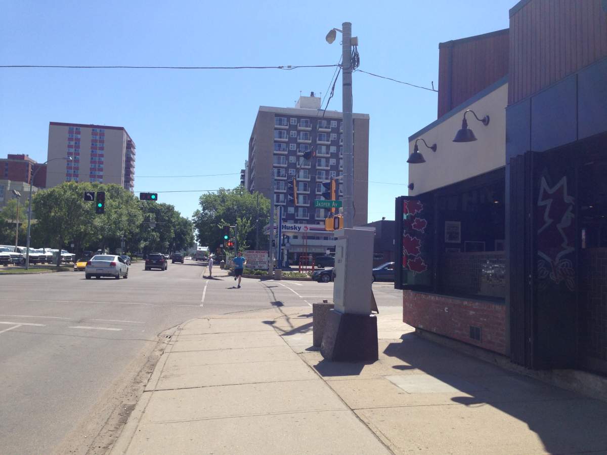 The intersection of Jasper Avenue and 116 Street, where a man was shot in the early morning hours of July 2, 2017. 
