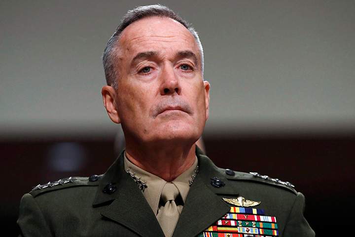 In this June 13, 2017 file photo, Joint Chiefs Chairman Gen. Joseph Dunford listens on Capitol Hill in Washington. 