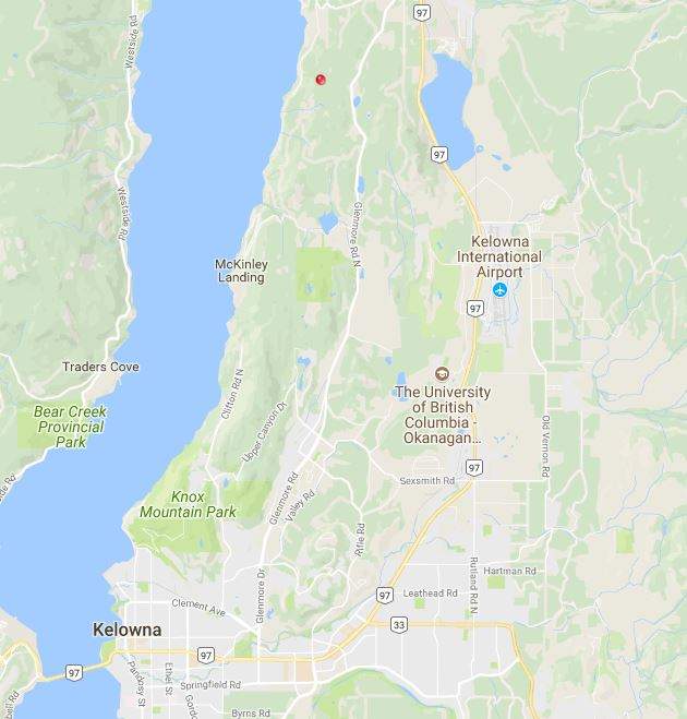 The Lake Country fire is dotted in red on this map.