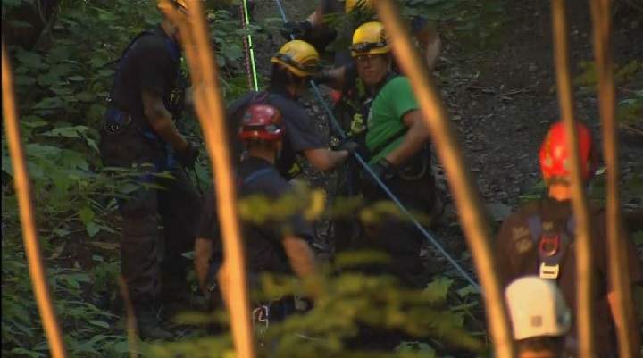 
Firefighters were called to rescue a man in his 30s who fell down a steep embankment while walking on Mount Royal early Sunday morning.Sunday, July 23, 2017.