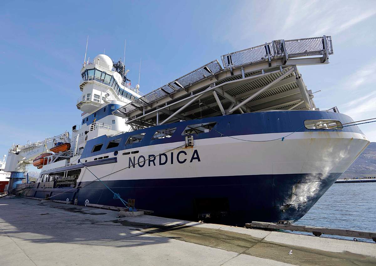 The Finnish icebreaker MSV Nordica is docked in Nuuk, Greenland, after traversing the Northwest Passage through the Canadian Arctic Archipelago, Saturday, July 29, 2017. 
