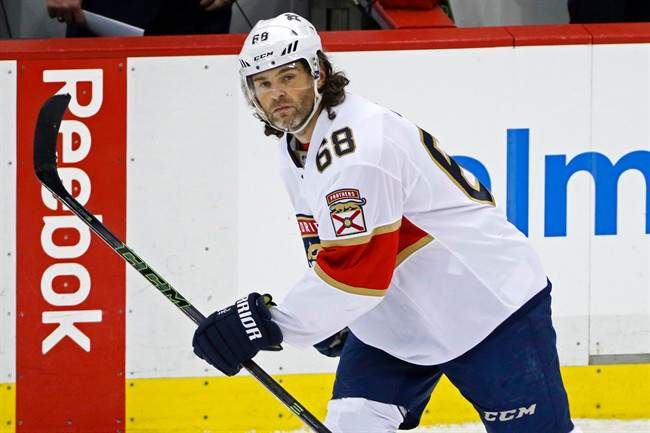 In this March 19, 2017, file photo, Florida Panthers' Jaromir Jagr skates in the team's NHL hockey game against the Pittsburgh Penguins.