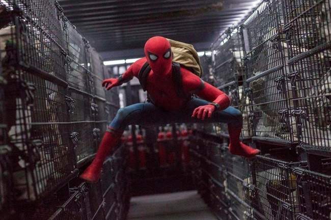 This image released by Columbia Pictures shows Tom Holland in a scene from ‘Spider-Man: Homecoming.’