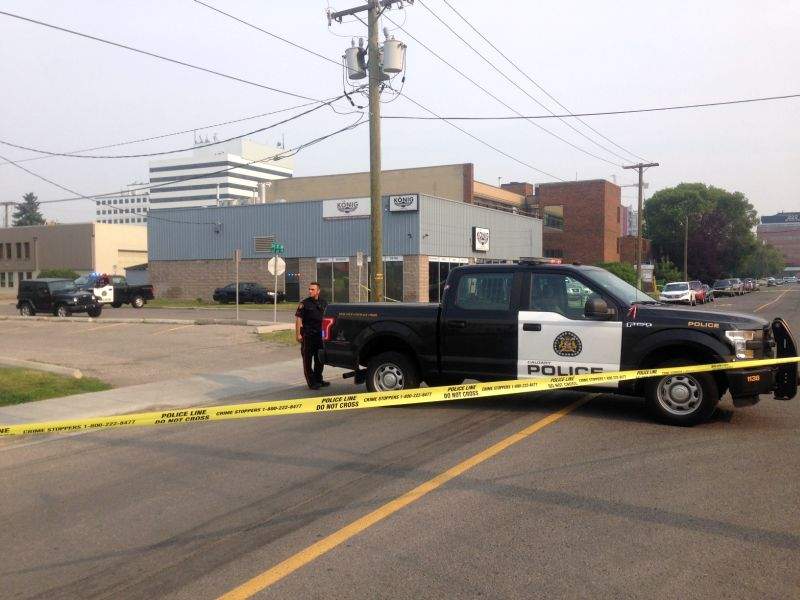 Police investigate a suspicious package in southwest Calgary on Monday, July 17, 2017.