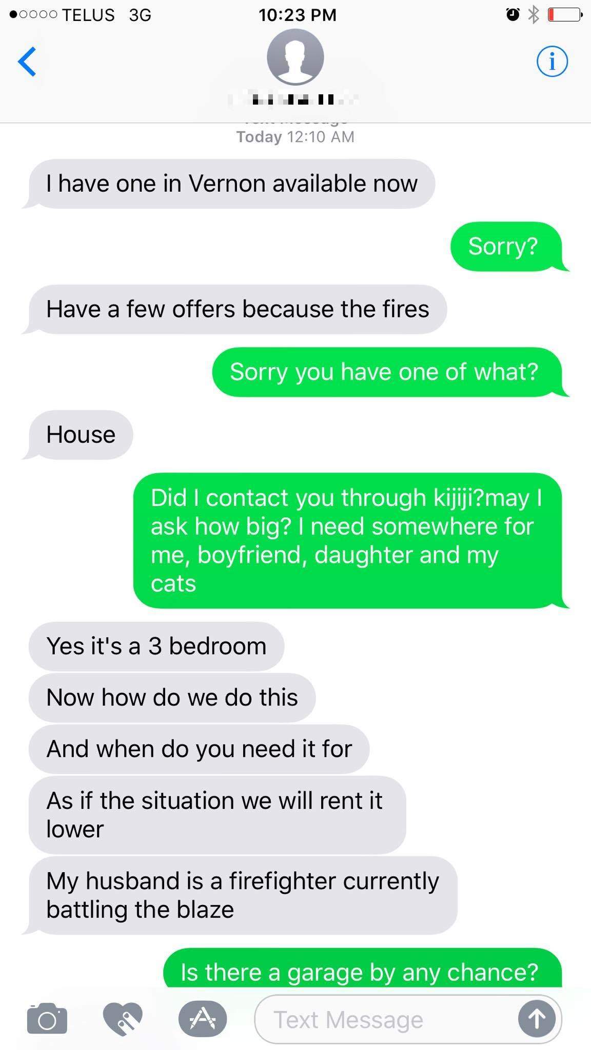 Screenshot of some of the texts sent between her and the alleged scammer.