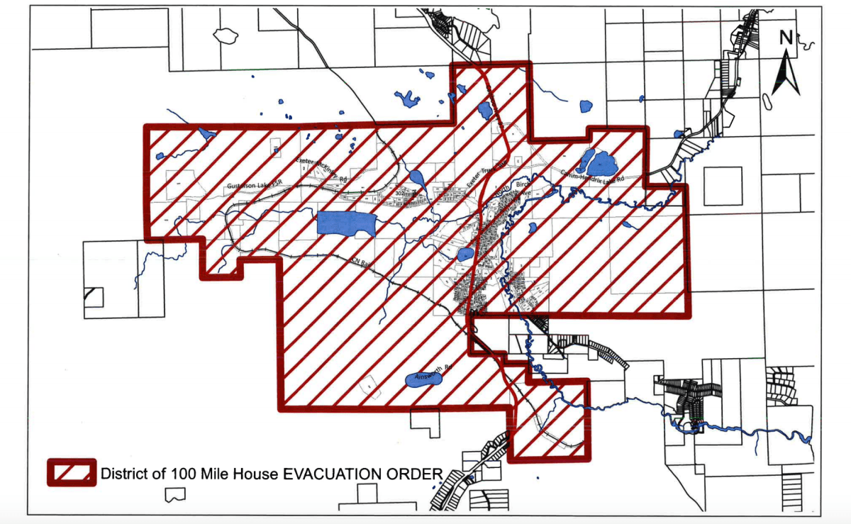 Map of 100 Mile House, which was subject to an evacuation order on July 9, 2017, amid a massive wildfire.