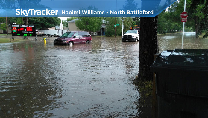 Flooding in North Battleford after a severe storm stalled over the area on Friday, July 21, 2017.