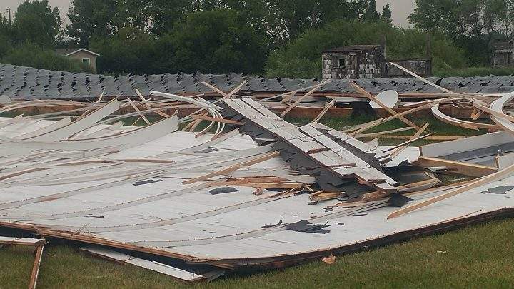 Images of the curling club in Strongfield, Sask that was destroyed during a severe storm on Thursday evening