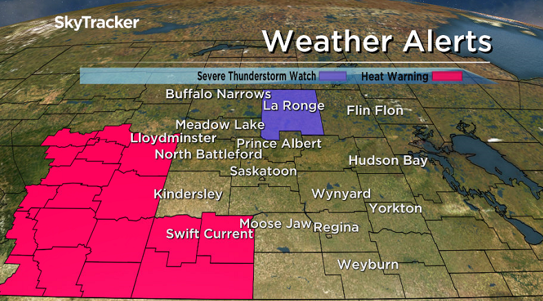 Heat warnings have been issued by Environment Canada in Lloydminster and southwest Saskatchewan.